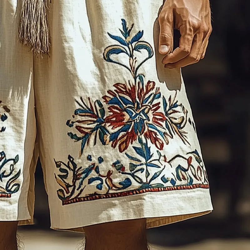 Men's Summer Retro Embroidered Cotton and Linen Loose Shorts MTA1534D6U sold by Manly product image thumbnail 3