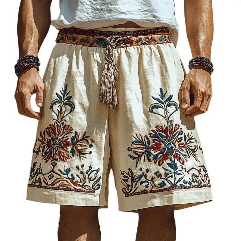 Men's Summer Retro Embroidered Cotton and Linen Loose Shorts MTA1534D6U sold by Manly