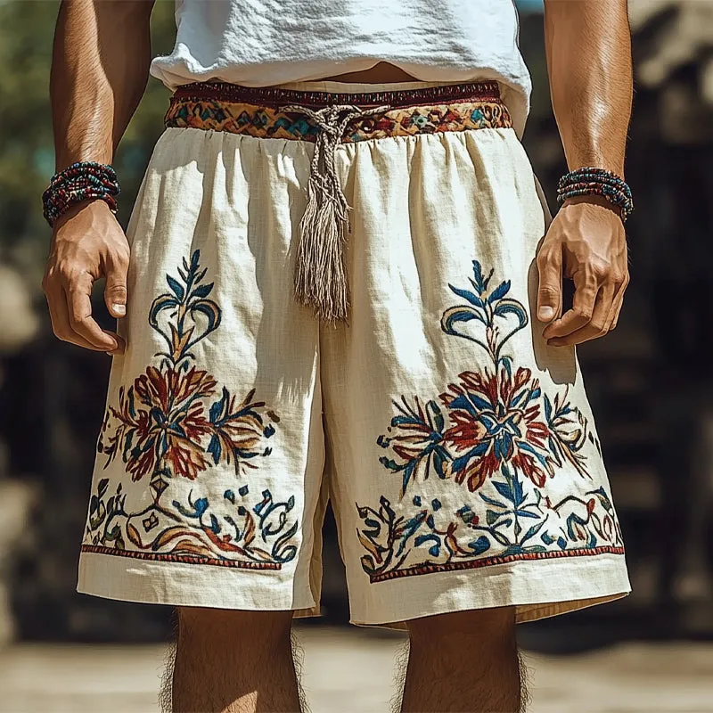 Men's Summer Retro Embroidered Cotton and Linen Loose Shorts MTA1534D6U sold by Manly product image thumbnail 2