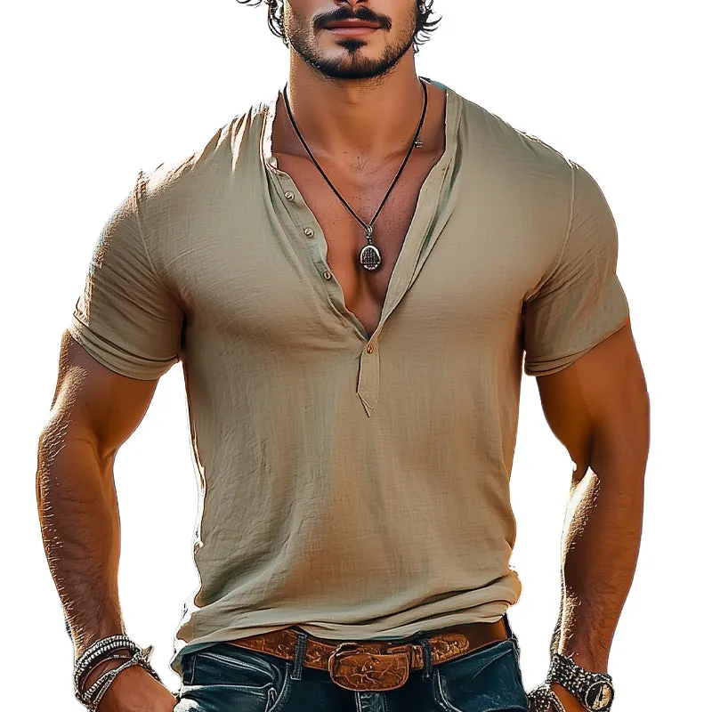 Men's Summer V-neck Cotton Solid Color Short Sleeve T-shirt MTA1560D4U sold by Manly product image thumbnail 2