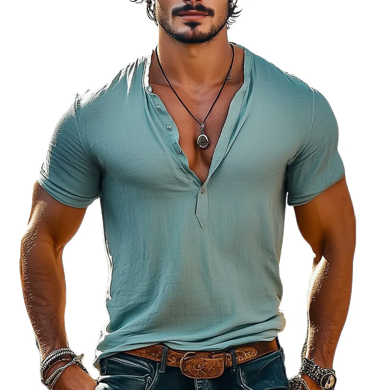 Men's Summer V-neck Cotton Solid Color Short Sleeve T-shirt MTA1560D4U sold by Manly