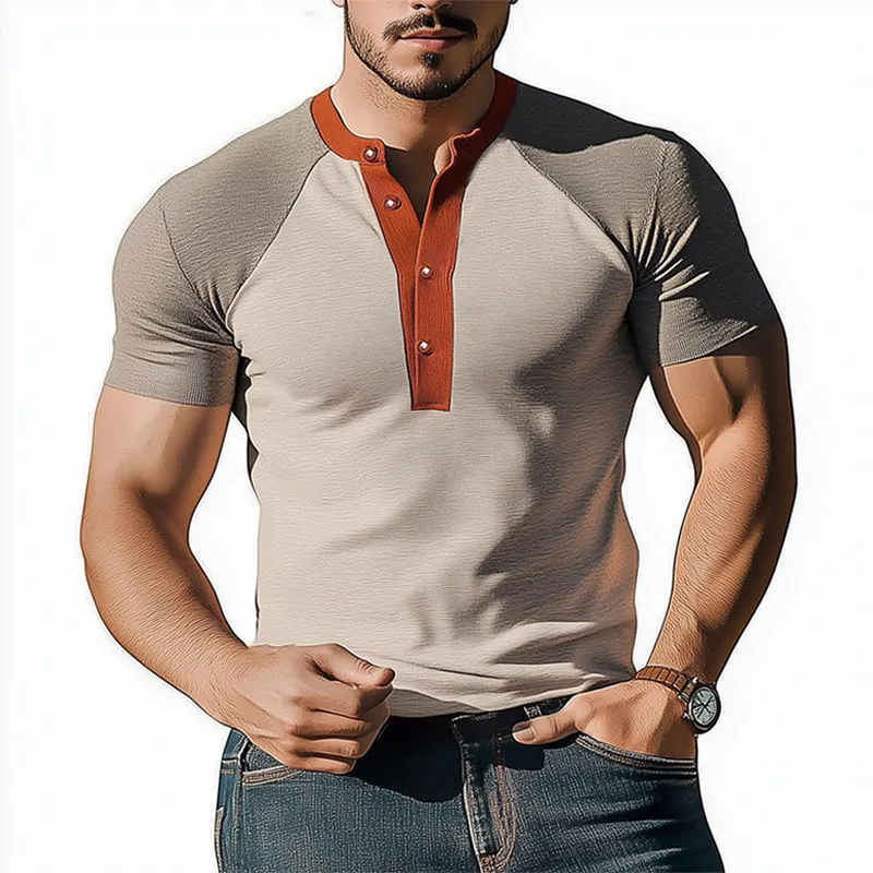Men's Summer Business Henley Collar Slim Fit Short Sleeve T-Shirt MTA1677D4U sold by Manly product image thumbnail 4