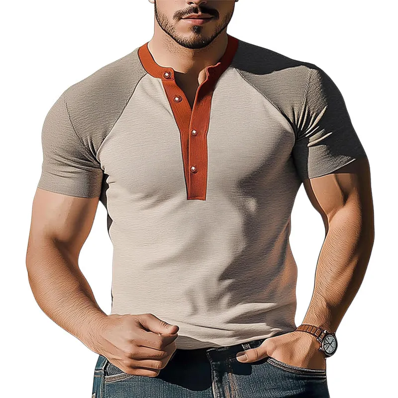 Men's Summer Business Henley Collar Slim Fit Short Sleeve T-Shirt MTA1677D4U sold by Manly
