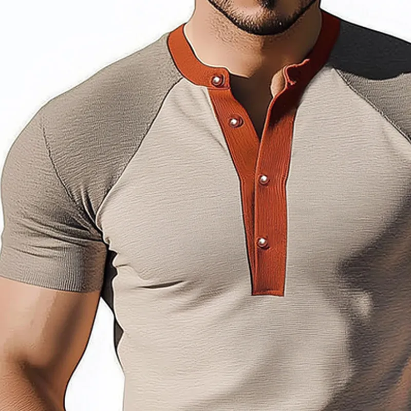 Men's Summer Business Henley Collar Slim Fit Short Sleeve T-Shirt MTA1677D4U sold by Manly product image thumbnail 3