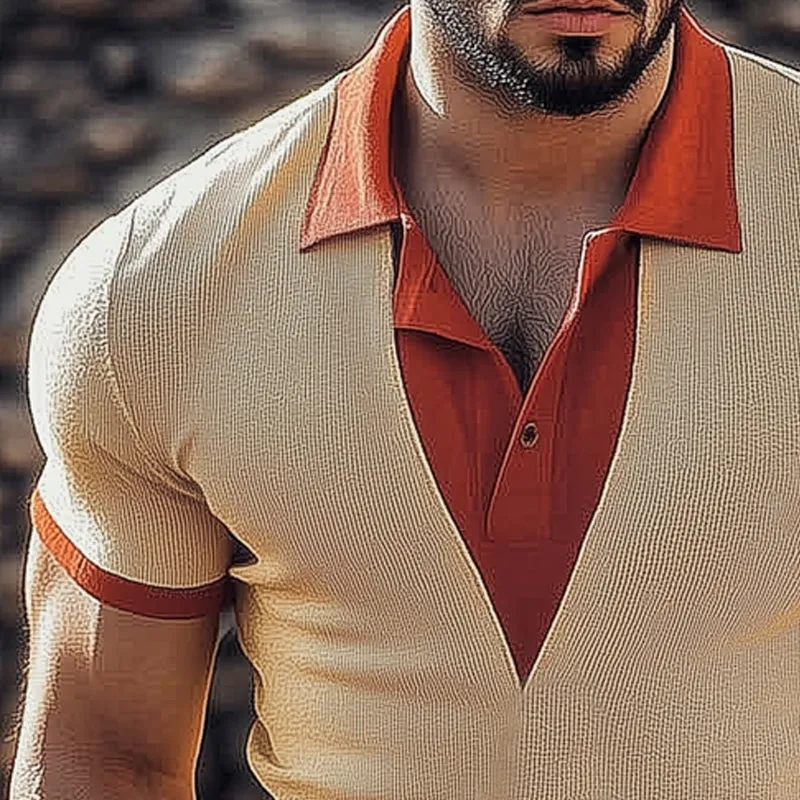 Men's Summer Business Color Block Collar Slim Fit Knitted T-Shirt MTA1649D5U sold by Manly product image thumbnail 3