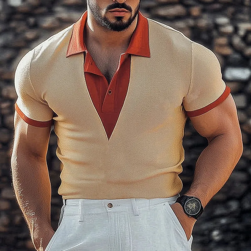 Men's Summer Business Color Block Collar Slim Fit Knitted T-Shirt MTA1649D5U sold by Manly product image thumbnail 2