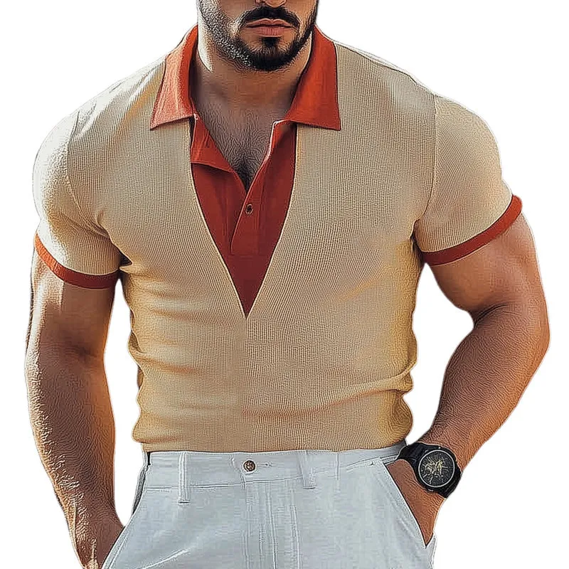 Men's Summer Business Color Block Collar Slim Fit Knitted T-Shirt MTA1649D5U sold by Manly