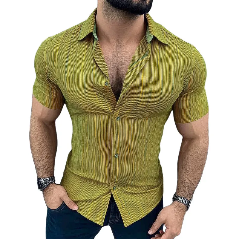 Men's Summer Fashion Striped Slim Fit Short Sleeve Shirt MTA1665D6U sold by Manly
