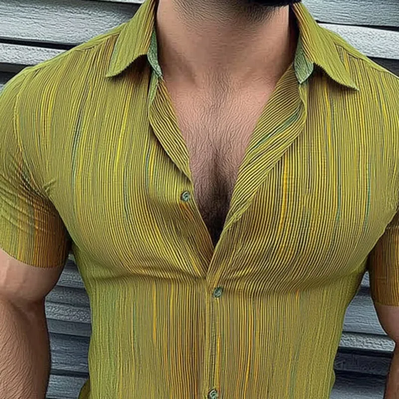 Men's Summer Fashion Striped Slim Fit Short Sleeve Shirt MTA1665D6U sold by Manly product image thumbnail 3