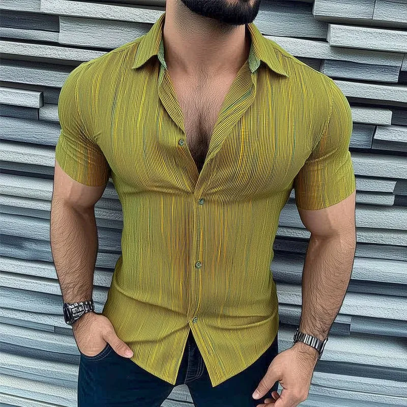 Men's Summer Fashion Striped Slim Fit Short Sleeve Shirt MTA1665D6U sold by Manly product image thumbnail 2