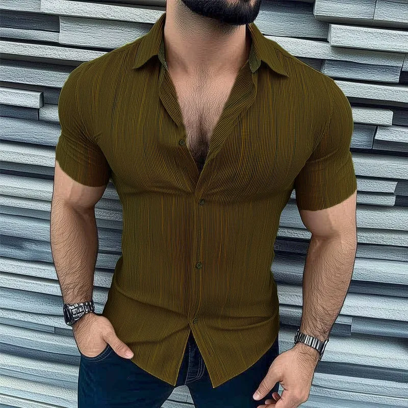 Men's Summer Fashion Striped Slim Fit Short Sleeve Shirt MTA1665D6U sold by Manly product image thumbnail 4