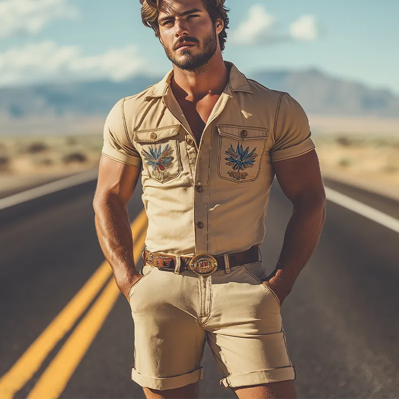 Men's Spring and Summer Fashion Casual Twill Cotton Embroidery Workwear Jumpsuit MTA1609D1K sold by Manly product image thumbnail 3