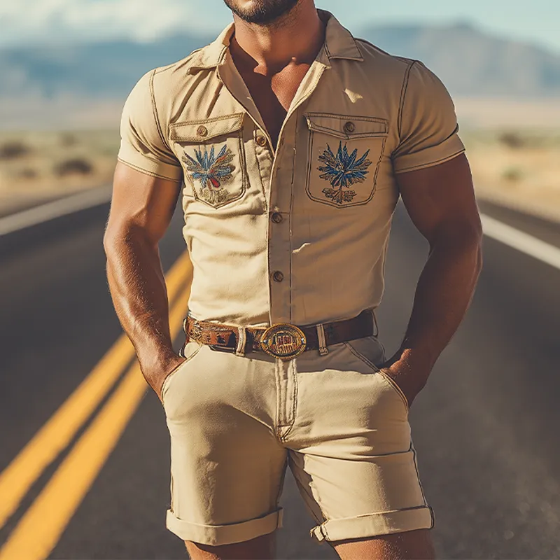 Men's Spring and Summer Fashion Casual Twill Cotton Embroidery Workwear Jumpsuit MTA1609D1K sold by Manly product image thumbnail 2