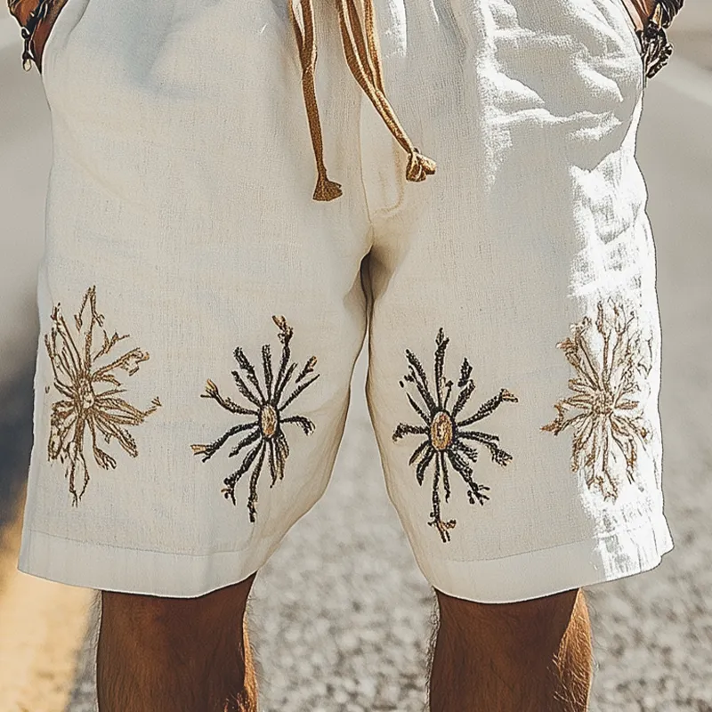 Men's Summer Fashion Casual Western Style Ramie Embroidery Elastic Waist Shorts MTA1622D5K sold by Manly product image thumbnail 3