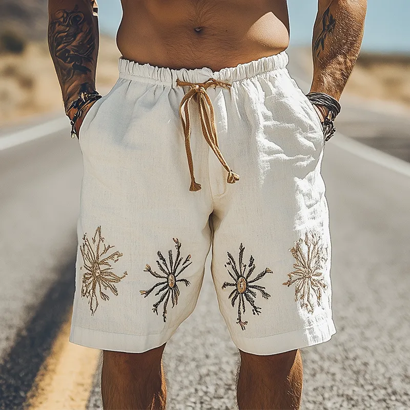 Men's Summer Fashion Casual Western Style Ramie Embroidery Elastic Waist Shorts MTA1622D5K sold by Manly product image thumbnail 2