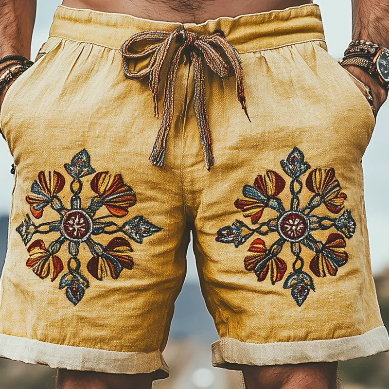 Men's Summer Fashion Casual Western Style Ramie Splicing Embroidery Shorts MTA1514D4K sold by Manly product image thumbnail 3