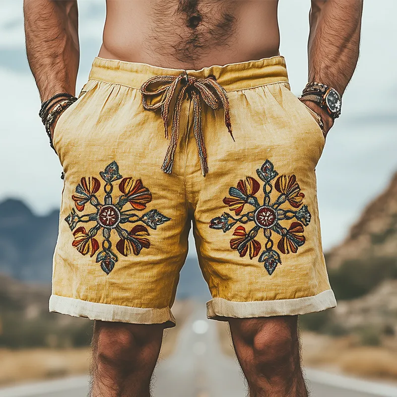 Men's Summer Fashion Casual Western Style Ramie Splicing Embroidery Shorts MTA1514D4K sold by Manly product image thumbnail 2