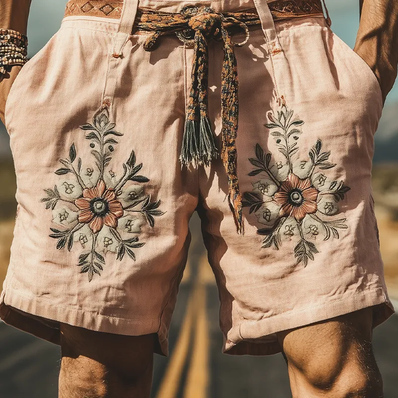 Men's Summer Fashion Casual Western Style Ramie Embroidery Shorts (Without Belt) MTA1503D1K sold by Manly product image thumbnail 3