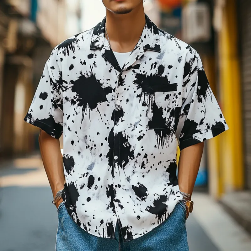 Men's Fashion Ink Splash Print Lapel Loose Short Sleeve Shirt MTA1583D1M sold by Manly product image thumbnail 2