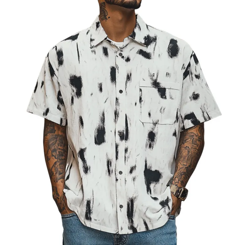 Men's Fashion Printed Breathable Lapel Loose Short Sleeve Shirt MTA1585D0M sold by Manly
