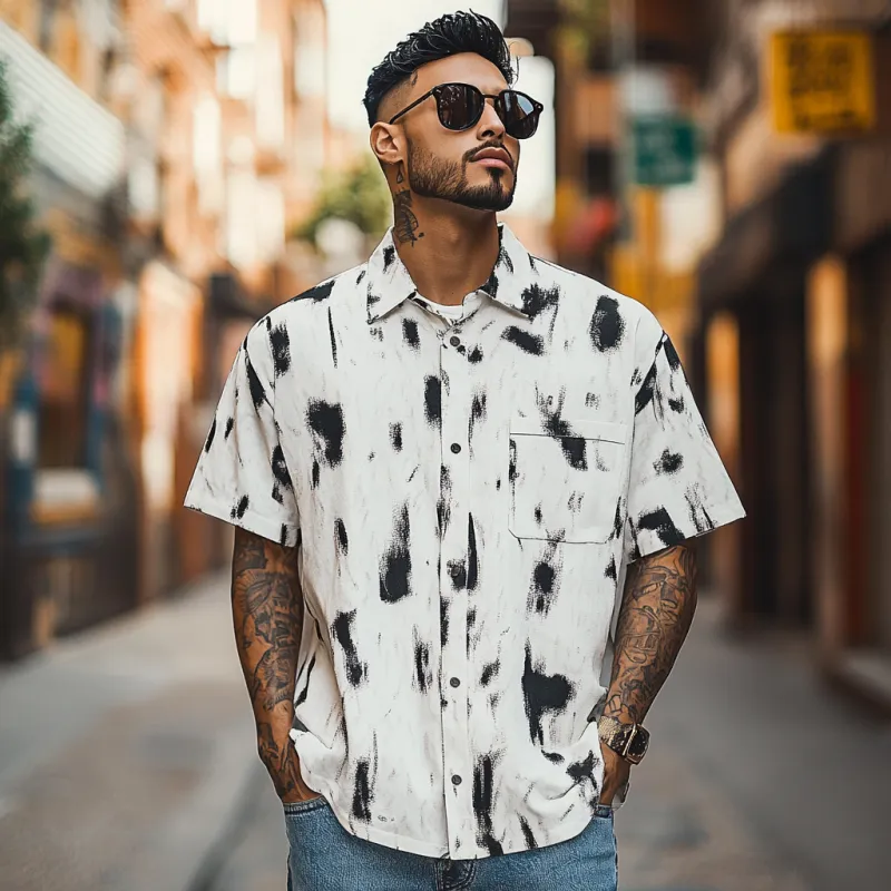 Men's Fashion Printed Breathable Lapel Loose Short Sleeve Shirt MTA1585D0M sold by Manly product image thumbnail 3
