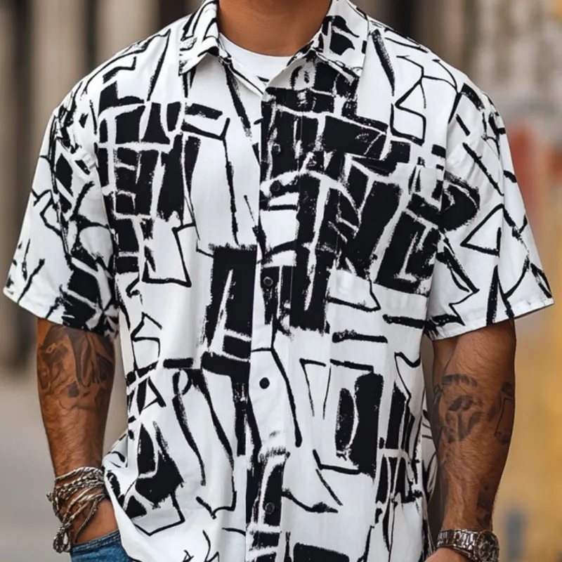 Men's Fashion Geometric Print Lapel Loose Short Sleeve Shirt MTA1549D2M sold by Manly product image thumbnail 3