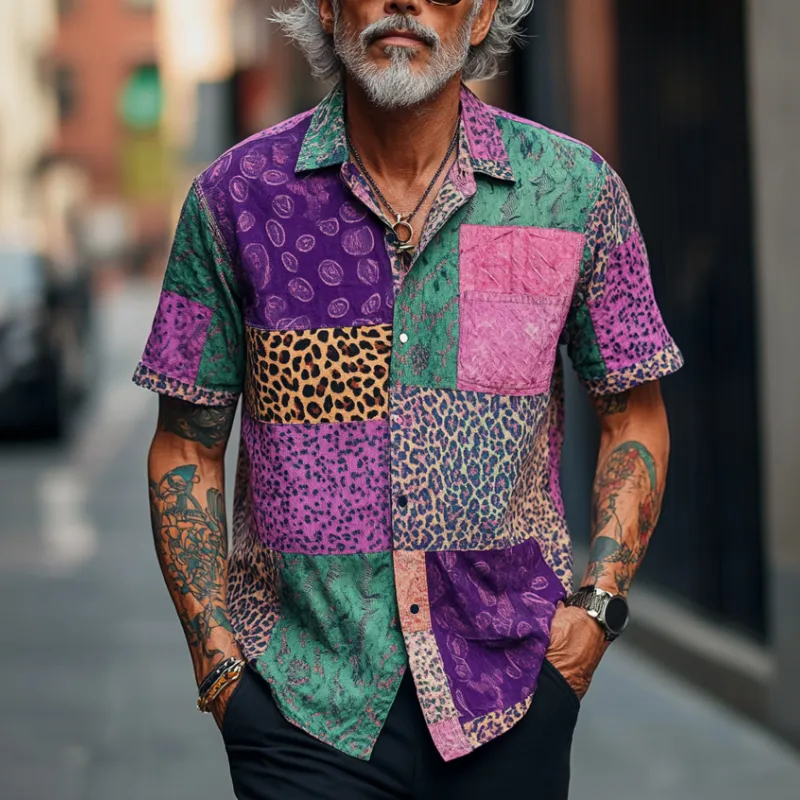 Men's Retro Contrast Graphic Print Lapel Loose Short Sleeve Shirt MTA1586D5M sold by Manly product image thumbnail 2