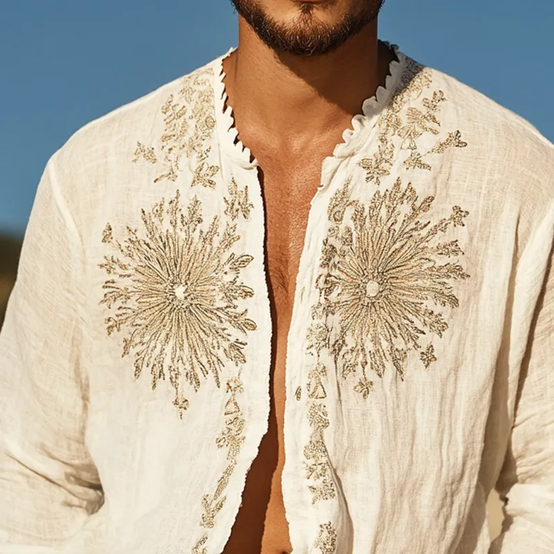 Men's Ethnic Style Embroidered Long Sleeve Single Breasted Shirt MTA1519D7Z sold by Manly product image thumbnail 3