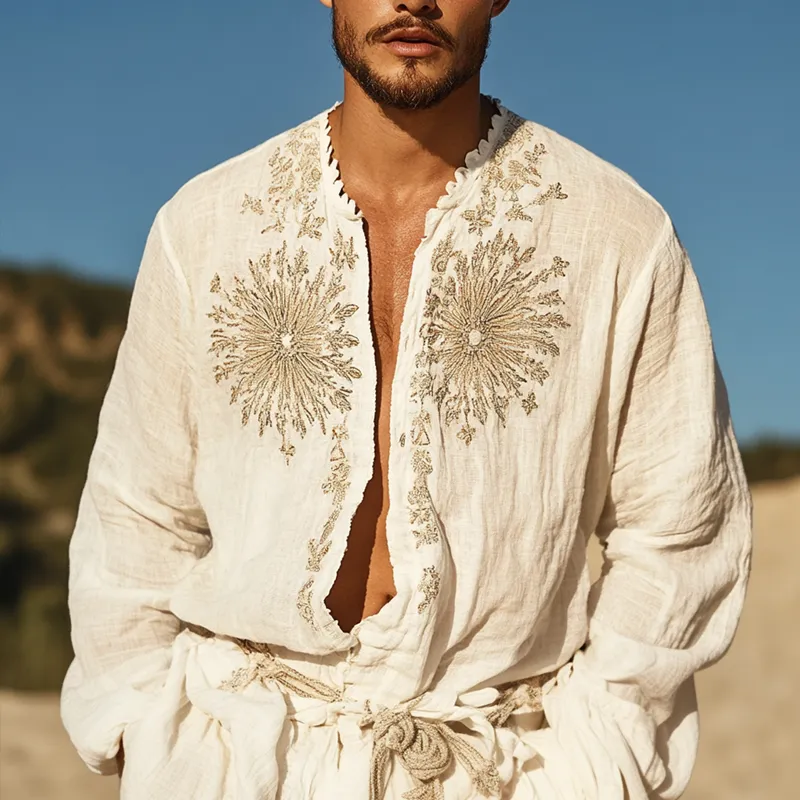 Men's Ethnic Style Embroidered Long Sleeve Single Breasted Shirt MTA1519D7Z sold by Manly product image thumbnail 2