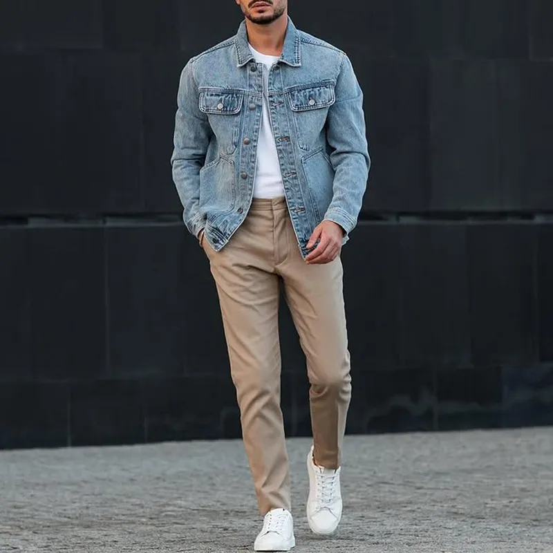 Men's Fashion Washed Multi-pocket Lapel Single Breasted Denim Jacket MTA1494D4Z sold by Manly product image thumbnail 3