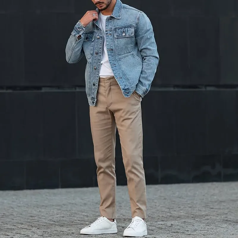 Men's Fashion Washed Multi-pocket Lapel Single Breasted Denim Jacket MTA1494D4Z sold by Manly product image thumbnail 4