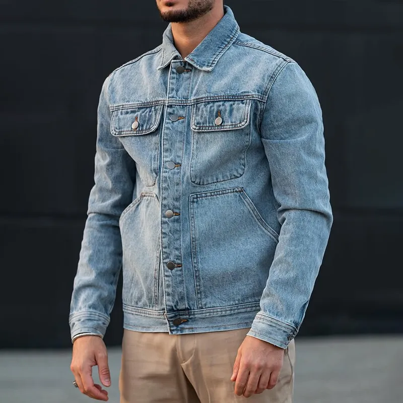 Men's Fashion Washed Multi-pocket Lapel Single Breasted Denim Jacket MTA1494D4Z sold by Manly product image thumbnail 2