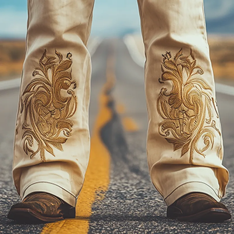 Men's Spring and Summer Fashion Retro Western Style Twill Cotton Embroidered Casual Pants (Belt Not Included) MTA1555D8K sold by Manly product image thumbnail 4