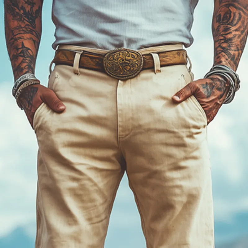 Men's Spring and Summer Fashion Retro Western Style Twill Cotton Embroidered Casual Pants (Belt Not Included) MTA1555D8K sold by Manly product image thumbnail 3