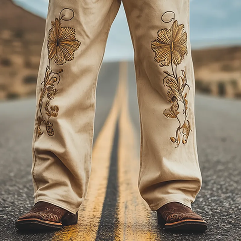 Men's Spring and Summer Fashion Personality Retro Western Style Twill Cotton Embroidery Casual Pants (Without Belt) MTA1573D4K sold by Manly product image thumbnail 4