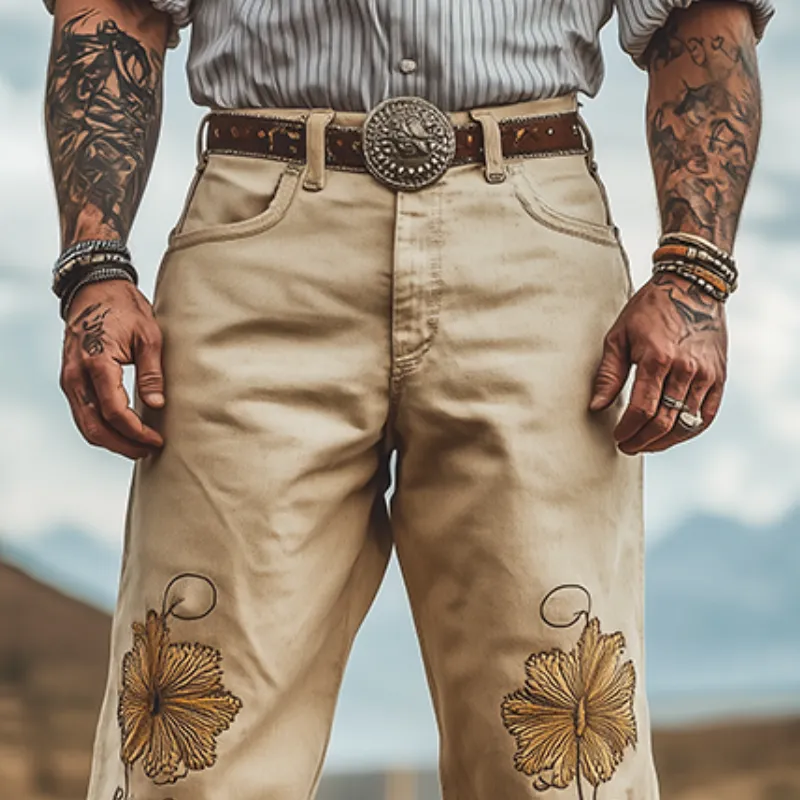 Men's Spring and Summer Fashion Personality Retro Western Style Twill Cotton Embroidery Casual Pants (Without Belt) MTA1573D4K sold by Manly product image thumbnail 3