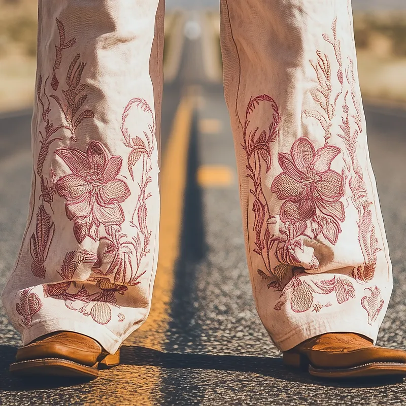 Men's Spring and Summer Fashion Personality Retro Western Style Twill Cotton Casual Embroidery Pants (Without Belt) MTA1565D2K sold by Manly product image thumbnail 4