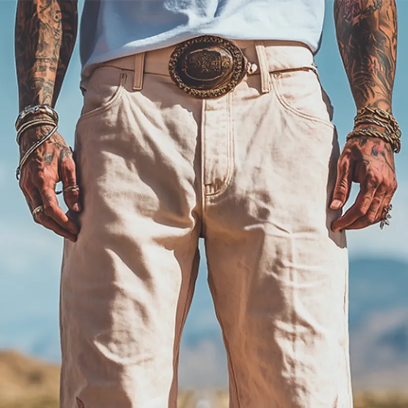 Men's Spring and Summer Fashion Personality Retro Western Style Twill Cotton Casual Embroidery Pants (Without Belt) MTA1565D2K sold by Manly product image thumbnail 3