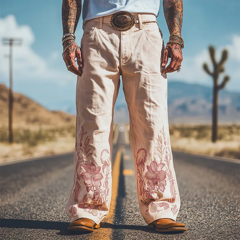 Men's Spring and Summer Fashion Personality Retro Western Style Twill Cotton Casual Embroidery Pants (Without Belt) MTA1565D2K sold by Manly product image thumbnail 2