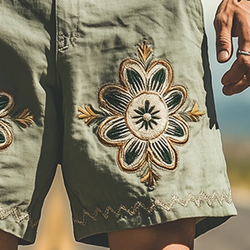 Men's Summer Fashion Casual Western Style Ramie Embroidery Shorts MTA1591D5K sold by Manly product image thumbnail 4