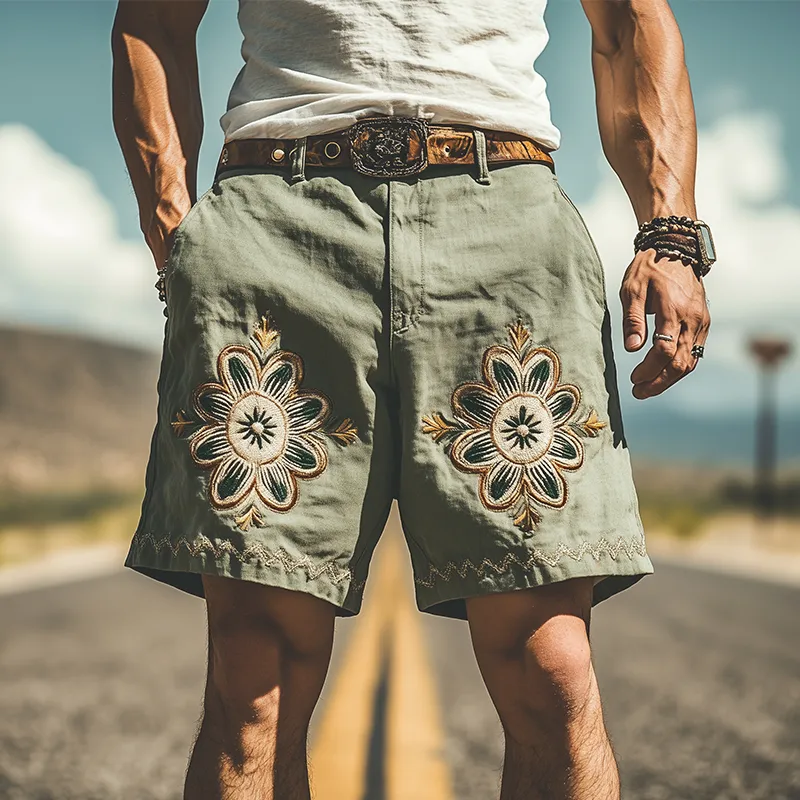 Men's Summer Fashion Casual Western Style Ramie Embroidery Shorts MTA1591D5K sold by Manly product image thumbnail 2