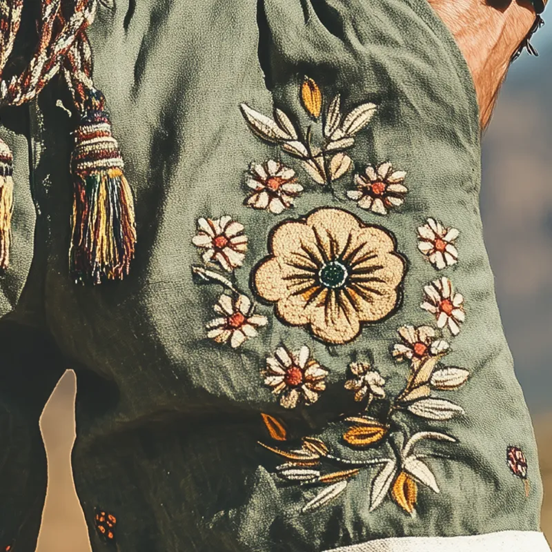 Men's Summer Fashion Casual Western Style Ramie Splicing Embroidery Shorts MTA1581D2K sold by Manly product image thumbnail 4