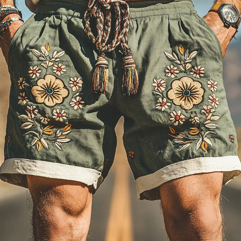 Men's Summer Fashion Casual Western Style Ramie Splicing Embroidery Shorts MTA1581D2K sold by Manly product image thumbnail 3