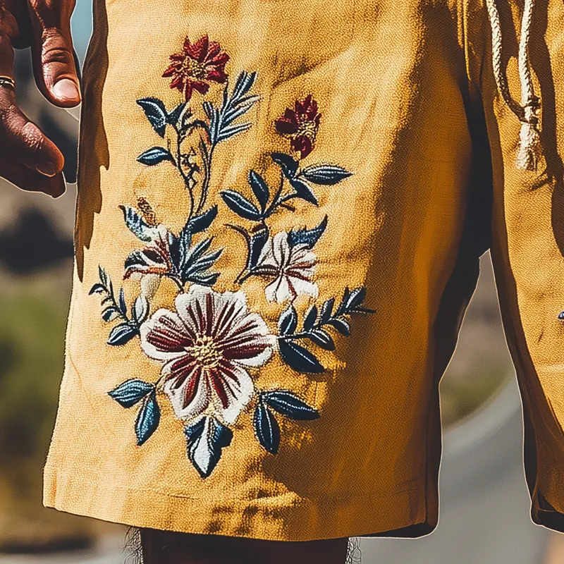 Men's Summer Fashion Casual Retro Western Style Ramie Embroidery Shorts (Without Belt) MTA1536D5K sold by Manly product image thumbnail 4