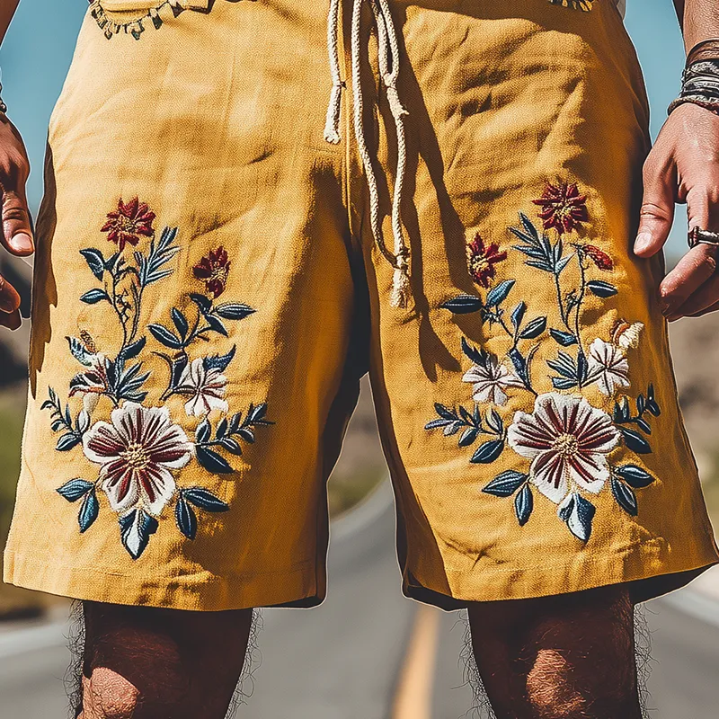 Men's Summer Fashion Casual Retro Western Style Ramie Embroidery Shorts (Without Belt) MTA1536D5K sold by Manly product image thumbnail 3