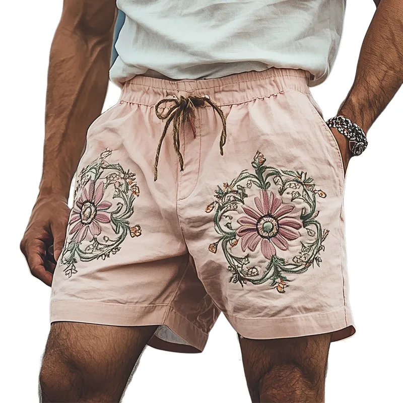 Men's Summer Fashion Casual Plain Cotton Embroidery Elastic Waist Shorts MTA1587D5K sold by Manly