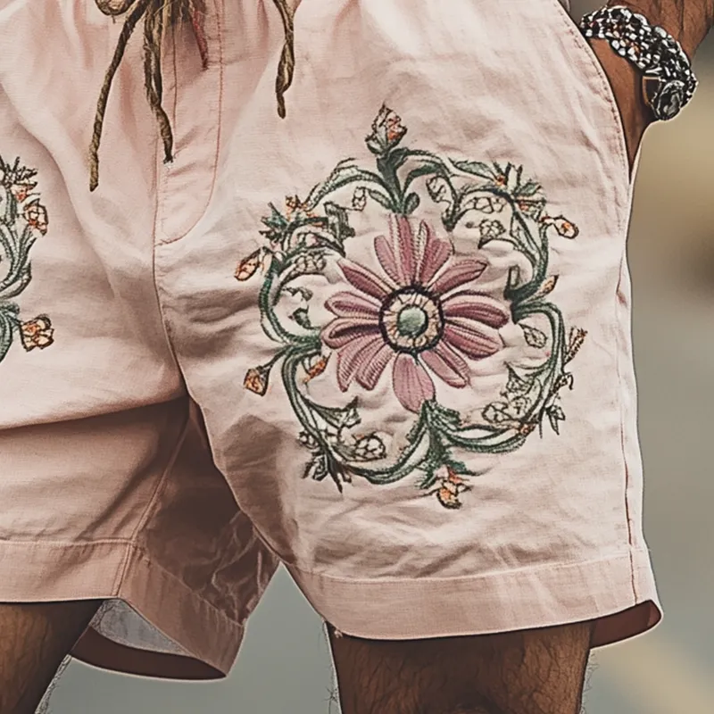 Men's Summer Fashion Casual Plain Cotton Embroidery Elastic Waist Shorts MTA1587D5K sold by Manly product image thumbnail 4