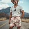 Men's Summer Fashion Casual Plain Cotton Embroidery Elastic Waist Shorts MTA1587D5K sold by Manly