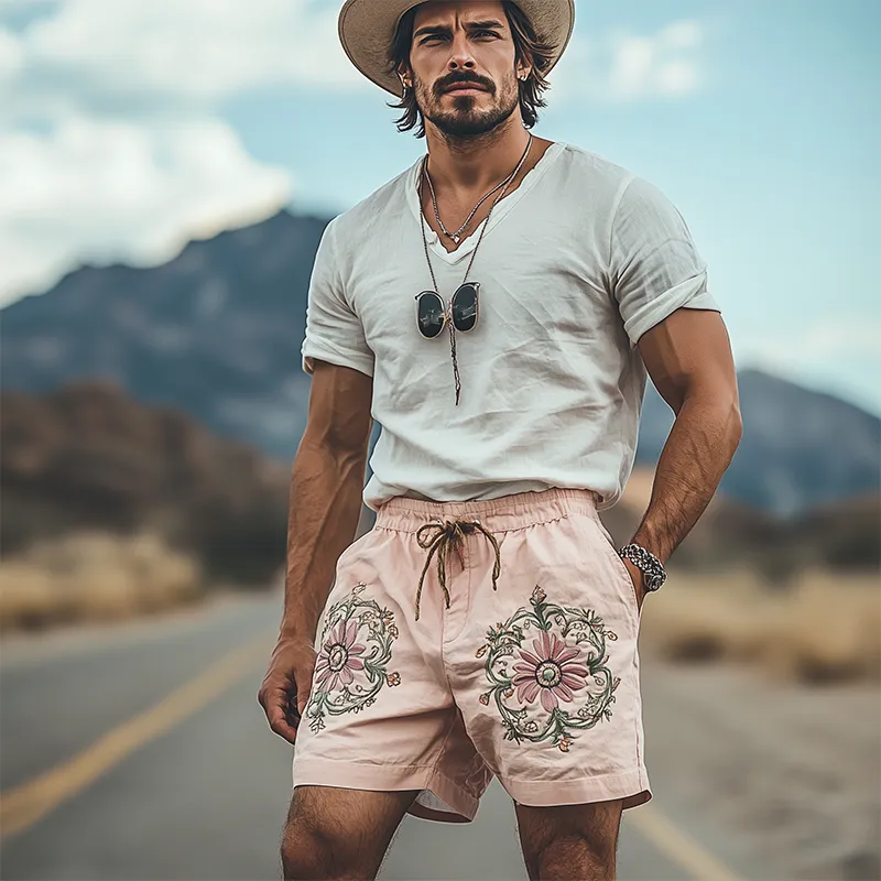 Men's Summer Fashion Casual Plain Cotton Embroidery Elastic Waist Shorts MTA1587D5K sold by Manly product image thumbnail 3