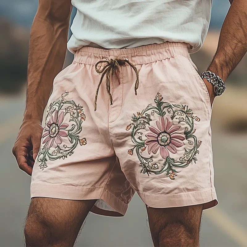 Men's Summer Fashion Casual Plain Cotton Embroidery Elastic Waist Shorts MTA1587D5K sold by Manly product image thumbnail 2